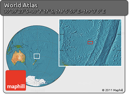 Satellite Location Map of the Area around 30° 23' 20" S, 178° 34' 29" E