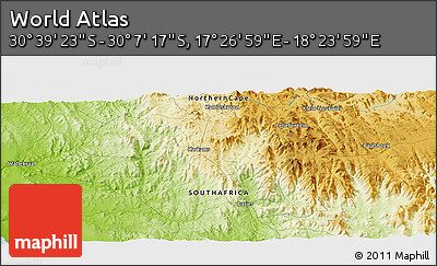 Physical Panoramic Map of the Area around 30° 23' 20" S, 17° 55' 29" E