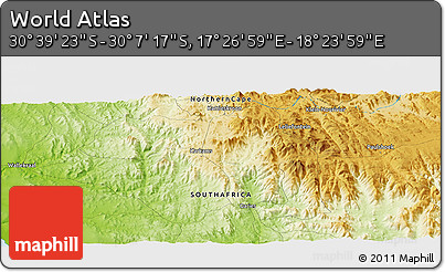Physical Panoramic Map of the Area around 30° 23' 20" S, 17° 55' 29" E