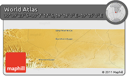Physical Panoramic Map of the Area around 30° 23' 20" S, 18° 46' 29" E
