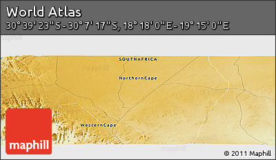 Physical Panoramic Map of the Area around 30° 23' 20" S, 18° 46' 29" E