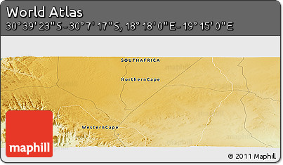 Physical Panoramic Map of the Area around 30° 23' 20" S, 18° 46' 29" E