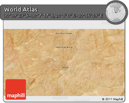 Satellite 3D Map of the Area around 30° 23' 20" S, 20° 28' 30" E