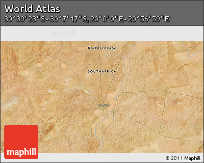 Satellite 3D Map of the Area around 30° 23' 20" S, 20° 28' 30" E