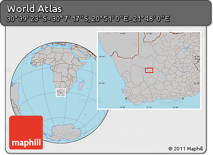 Gray Location Map of the Area around 30° 23' 20" S, 21° 19' 30" E
