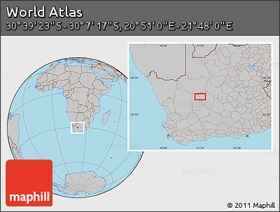 Gray Location Map of the Area around 30° 23' 20" S, 21° 19' 30" E