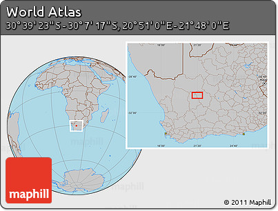 Gray Location Map of the Area around 30° 23' 20" S, 21° 19' 30" E