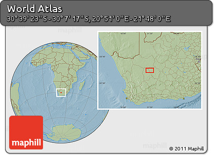 Savanna Style Location Map of the Area around 30° 23' 20" S, 21° 19' 30" E, hill shading