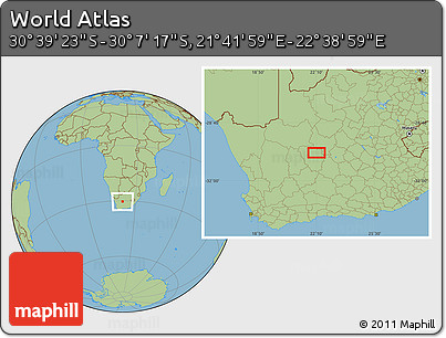 Savanna Style Location Map of the Area around 30° 23' 20" S, 22° 10' 29" E