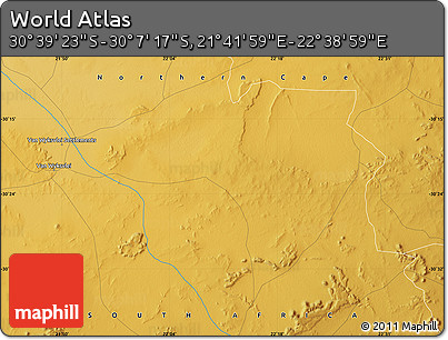 Physical Map of the Area around 30° 23' 20" S, 22° 10' 29" E