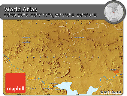 Physical Map of the Area around 30° 23' 20" S, 25° 34' 30" E