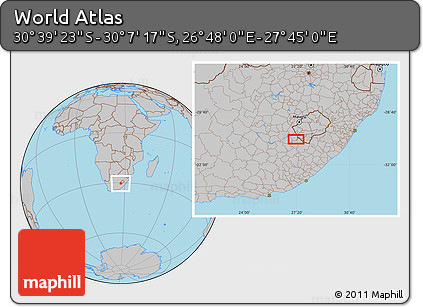 Gray Location Map of the Area around 30° 23' 20" S, 27° 16' 29" E