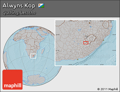 Gray Location Map of Alwyns Kop, hill shading