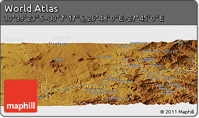 Physical Panoramic Map of the Area around 30° 23' 20" S, 27° 16' 29" E