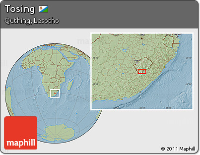Savanna Style Location Map of Tosing, hill shading