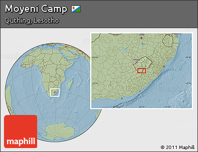Savanna Style Location Map of Moyeni Camp, hill shading