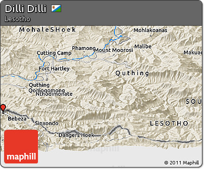 Shaded Relief Panoramic Map of Dilli Dilli