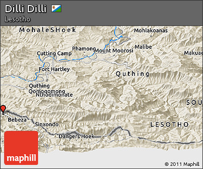 Shaded Relief Panoramic Map of Dilli Dilli