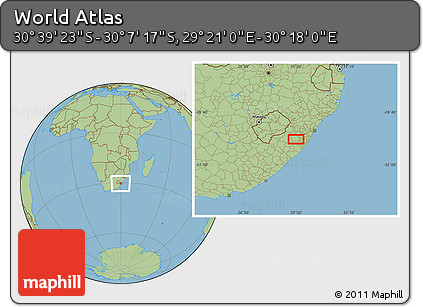 Savanna Style Location Map of the Area around 30° 23' 20" S, 29° 49' 30" E