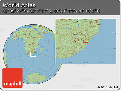 Savanna Style Location Map of the Area around 30° 23' 20" S, 29° 49' 30" E