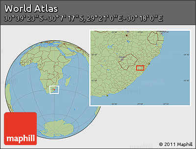 Savanna Style Location Map of the Area around 30° 23' 20" S, 29° 49' 30" E