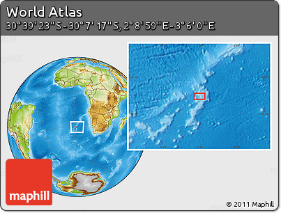 Physical Location Map of the Area around 30° 23' 20" S, 2° 37' 30" E