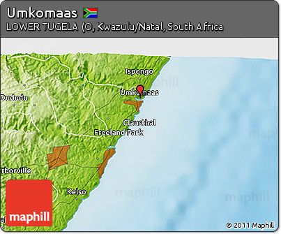 Physical 3D Map of Umkomaas
