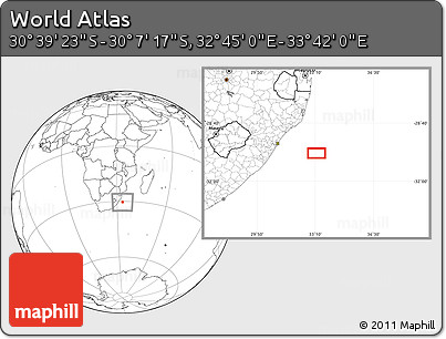 Blank Location Map of the Area around 30° 23' 20" S, 33° 13' 30" E