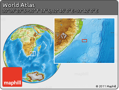 Physical Location Map of the Area around 30° 23' 20" S, 33° 13' 30" E