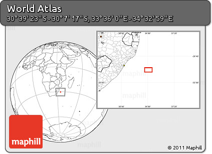 Blank Location Map of the Area around 30° 23' 20" S, 34° 4' 30" E