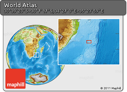 Physical Location Map of the Area around 30° 23' 20" S, 34° 55' 29" E