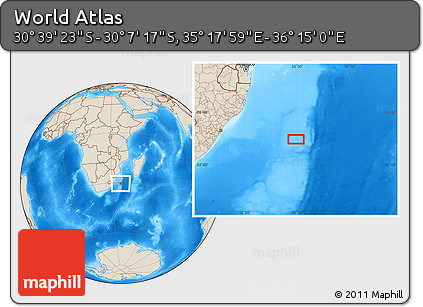 Shaded Relief Location Map of the Area around 30° 23' 20" S, 35° 46' 29" E