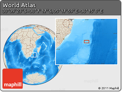 Shaded Relief Location Map of the Area around 30° 23' 20" S, 35° 46' 29" E