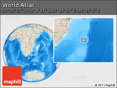 Shaded Relief Location Map of the Area around 30° 23' 20" S, 35° 46' 29" E