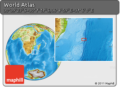 Physical Location Map of the Area around 30° 23' 20" S, 36° 37' 30" E