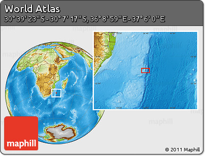 Physical Location Map of the Area around 30° 23' 20" S, 36° 37' 30" E