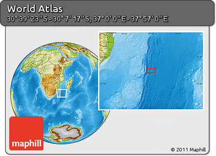 Physical Location Map of the Area around 30° 23' 20" S, 37° 28' 30" E