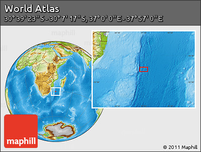 Physical Location Map of the Area around 30° 23' 20" S, 37° 28' 30" E