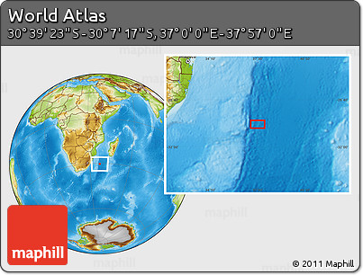 Physical Location Map of the Area around 30° 23' 20" S, 37° 28' 30" E