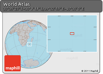 Gray Location Map of the Area around 30° 23' 20" S, 40° 1' 29" E