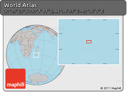 Gray Location Map of the Area around 30° 23' 20" S, 45° 7' 30" E