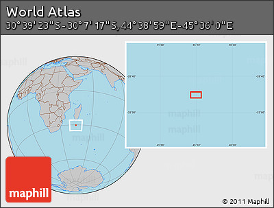 Gray Location Map of the Area around 30° 23' 20" S, 45° 7' 30" E