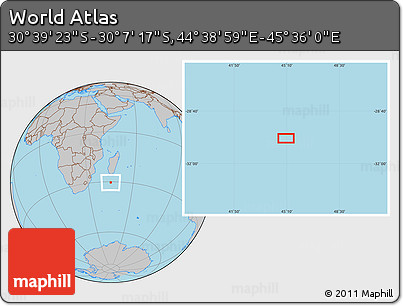 Gray Location Map of the Area around 30° 23' 20" S, 45° 7' 30" E