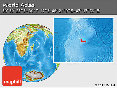Physical Location Map of the Area around 30° 23' 20" S, 46° 49' 30" E