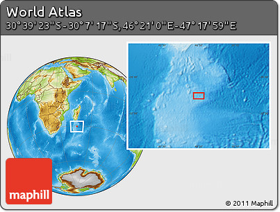 Physical Location Map of the Area around 30° 23' 20" S, 46° 49' 30" E