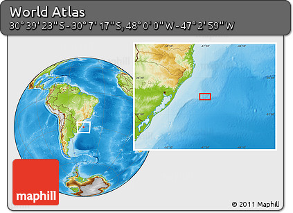 Physical Location Map of the Area around 30° 23' 20" S, 47° 31' 29" W