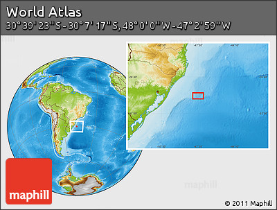 Physical Location Map of the Area around 30° 23' 20" S, 47° 31' 29" W