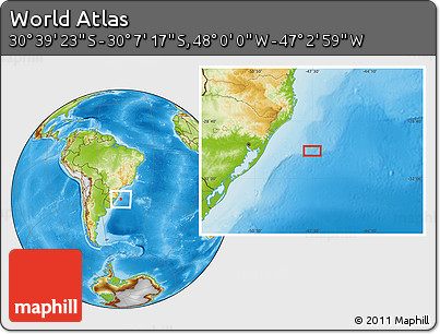 Physical Location Map of the Area around 30° 23' 20" S, 47° 31' 29" W
