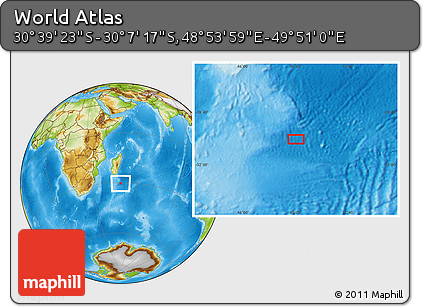 Physical Location Map of the Area around 30° 23' 20" S, 49° 22' 30" E