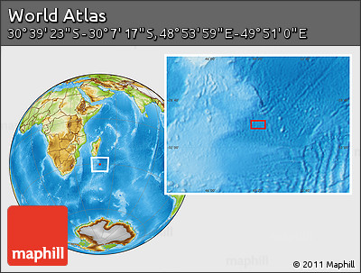 Physical Location Map of the Area around 30° 23' 20" S, 49° 22' 30" E
